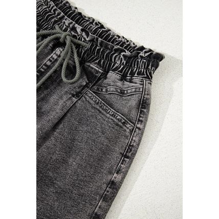 High-rise Drawstring High Waist Casual Denim Shorts with Pockets