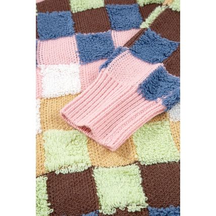 Multicolour Plush Checkered Pattern Button Front Cardigan Sweater