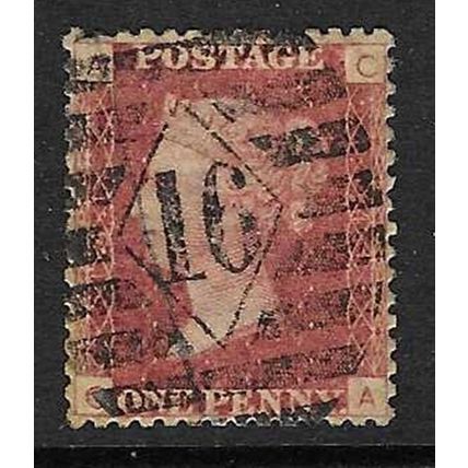 GB 1858 QUEEN VICTORIA 1d RED PLATE 141 USED SG43 / 44 " CA "