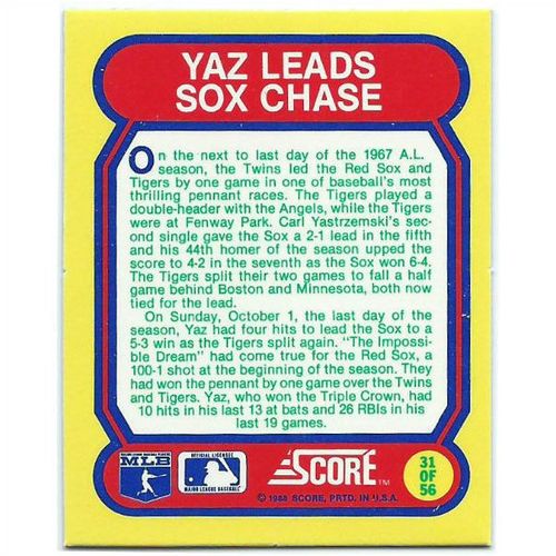 1988 Score Magic Motion - #31 - Yaz Leads Sox Chase