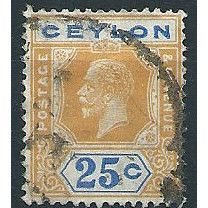 Ceylon 1921 SG351 25c Orange-Yellow & Blue Fine Used.