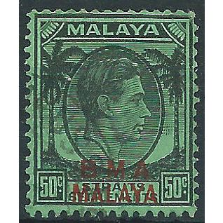 Malayan Postal Union (BMA) 1945 SG14 50c Black & Emerald Fine Used .. ..