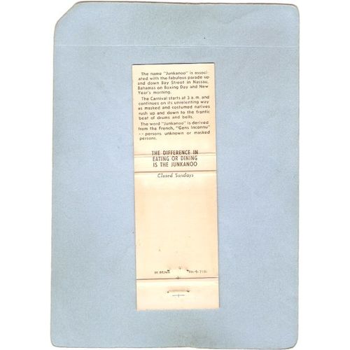 DC Washington Matchcover Tiki The Junkanoo Restaurant And Supper Club 1629~73