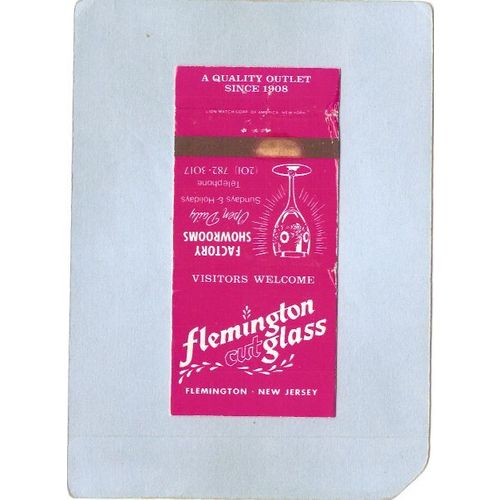 New Jersey Flemington Matchcover Flemington Cut Glass Co Inc w/Ad & Lucky ~3319