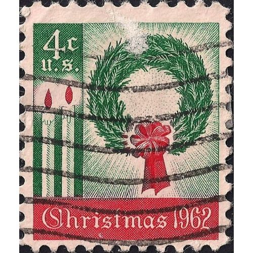 USA, CHRISTMAS, Wreath and Candles, red & green 1962, 4c