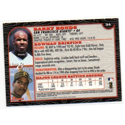 1999 Bowman Barry Bonds Card # 34