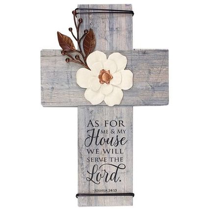 Joshua 24:15 Wall Cross Floral 27.5 CM Gift Christian Home Decor Jesus Faith