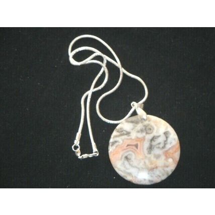 Elegant 43mm x 7mm crazy lace Jasper pendant on SP Euro necklace inclusions
