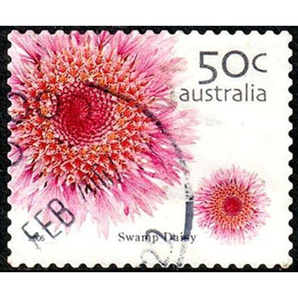 Australia 2005 Flower 50c Used P&S Stamp 12.5 Perf. Swamp Daisy .