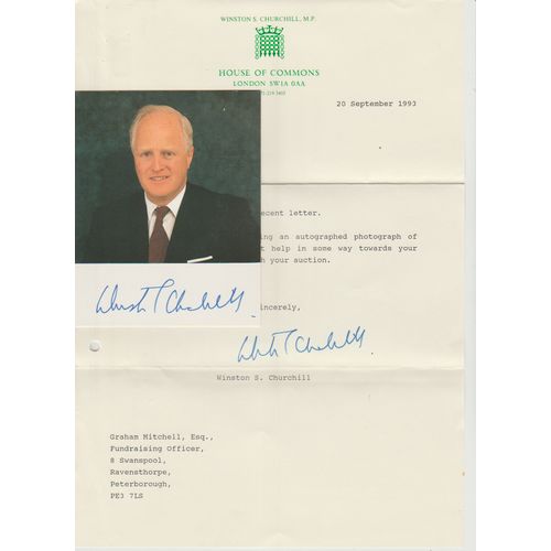 Autograph Winston Churchill MP grandson of PM Churchill plus accompanying letter