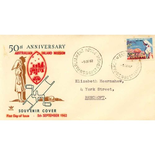 1962 50th Australian Inland Mission "ROYAL" FDC 5-11-62 [Parliament House]