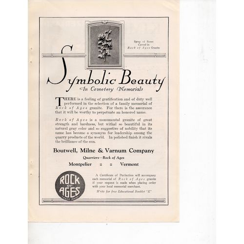 Rock of Ages Memorials vintage magazine Print Ad March 1924