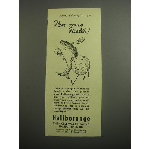 1948 Haliborange Halibut Liver Oil Ad - Here comes health