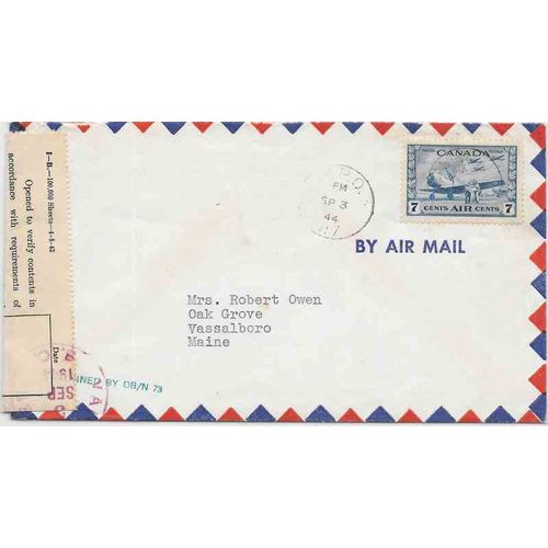 Canada War Issue 1944 Military MPO 1117, Air Mail CENSORED in Vancovuer BC