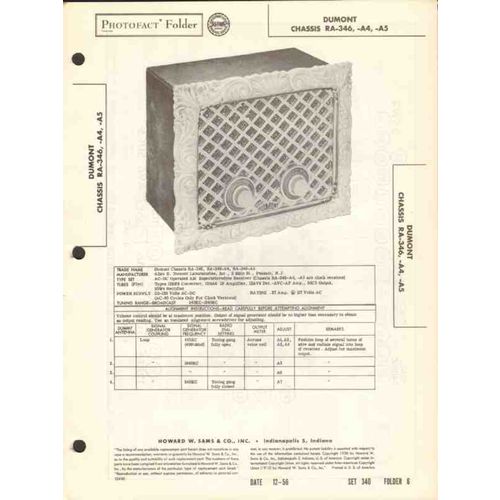 DUMONT chassis RA-346 RA-346Ax AM radio receiver Sams Photofact manual