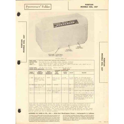 PURITAN model 506 507 6 tube AM radio receiver Sams Photofact manual