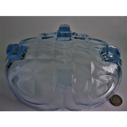 Art Deco German Walther & Sohne "Rotterdam" Blue Glass Oval Bowl.
