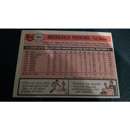 1981 Topps Card # 393 Broderick Perkins Very Good-Excellent (4) San Diego Padres