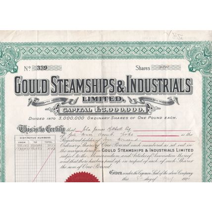 Gould Steamships & Industrials Limited 1920 4000 Shares Stock/Share Certificate