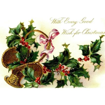 Vintage Raphael Tuck & Sons Christmas Basket Holly Postcard (A2)