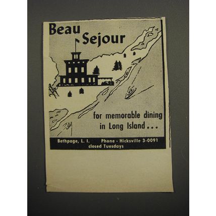 1951 Beau Sejour Restaurant Ad - for memorable dining in Long Island