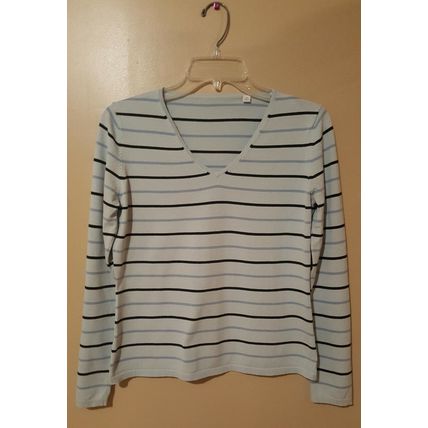 Pre-Owned Women‘s Blue Striped V-Neck Top -(Sz M)
