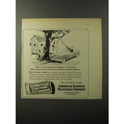 1953 American Express Travelers Cheques Ad - We're a mite suspicious