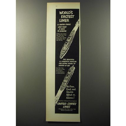 1953 United States Lines Cruise Ad - World's fastest liner S.S. United States
