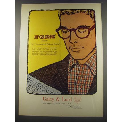 1956 Galey & Lord McGregor Sport Shirt Ad - The unbuttoned button-down