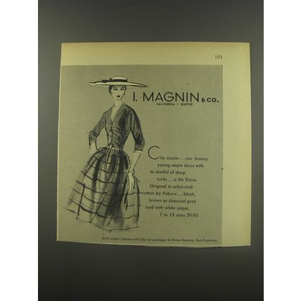 1956 I. Magnin & Co. De Trano Dress Ad - City Cooler