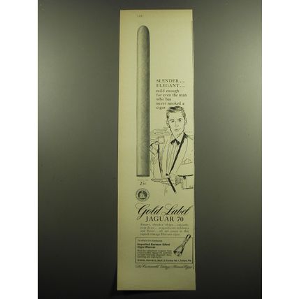 1958 Gold Label Jaguar 70 Cigar Advertisement - Slendar.. Elegant