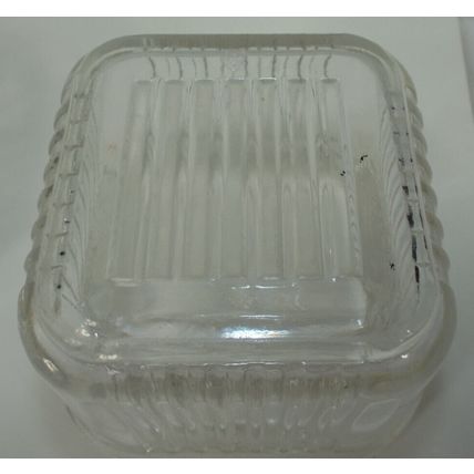 2 Vintage Hazel Atlas Federal Clear Glass Covered Dish Tomato Celery Ribbed