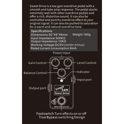 Simple Sam Sweet Drive Analog Overdrive Guitar FX Pedal Bypass Astounding Tone ✅