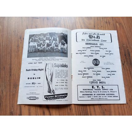1960/61 Birmingham City vs Ujpesti Dozsa - Inter Cities Fairs Cup. 19/10/60