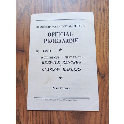 1960 Scottish Cup 1st Round - Berwick Rangers vs Glasgow Rangers 30/1/60