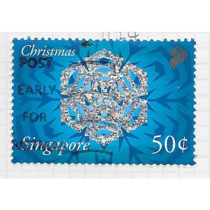 SINGAPORE 2002 CHRISTMAS XMAS ICE CRYSTAL SMOW FLAKE 50c USED