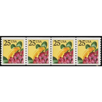 2281i, 25¢ Seam Line Strip of 4 With Black Litho Color Omitted ERROR Stuart Katz