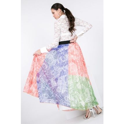 Women's Color Block Pleated Maxi Skirt