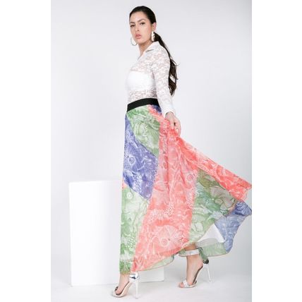 Women's Color Block Pleated Maxi Skirt