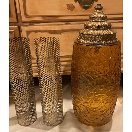 Vintage Pair of Long Amber Hanging Glass Globes