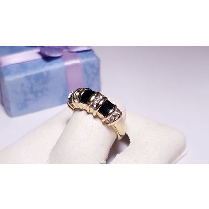 Estate 1.95ctw Natural Blue and Wht Sapphire 10Kt Yellow Gold Bar Band Ring22444