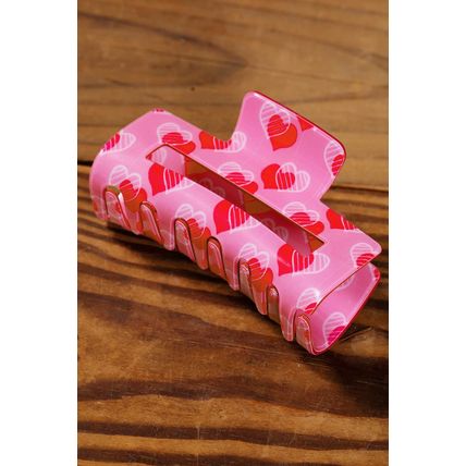 Pink Double Heart Printed Valentines Fashion Hair Claw