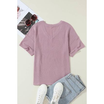 Valerian Corded V Neck Chest Pocket Loose T-shirt