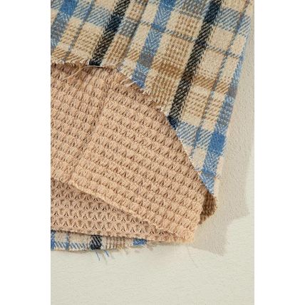Ashleigh Blue Waffle Knit Patchwork Hooded Plaid Shacket