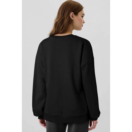 Black Solid Fleece Lined Drop Shoulder High Low Sweatshirt