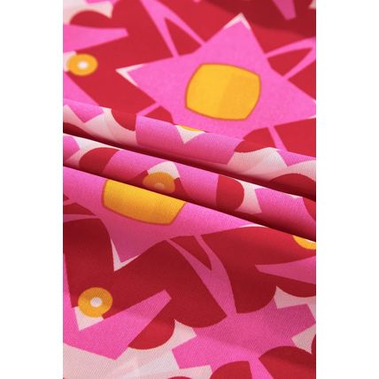 Strawberry Pink Geometric Print Smocked Long Sleeve Mini Dress