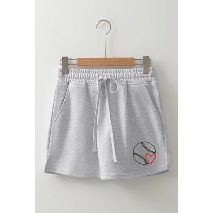 Light Grey Baseball Heart Embroidery French Terry Skort