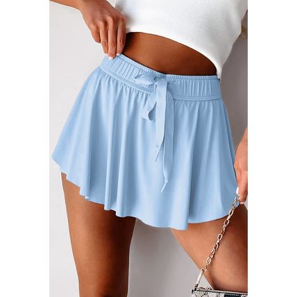 Sky Blue Drawstring High Waist Lined Tennis Skorts