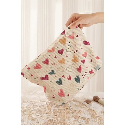 White Love Heart Print Ribbed Canvas Makeup Bag