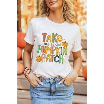 White Take Me To The Pumpkin Patch Cotton Blend T Shirt